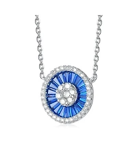 Teens Sterling Silver with White Gold Plated and Cubic Zirconia Round Pendant Necklace