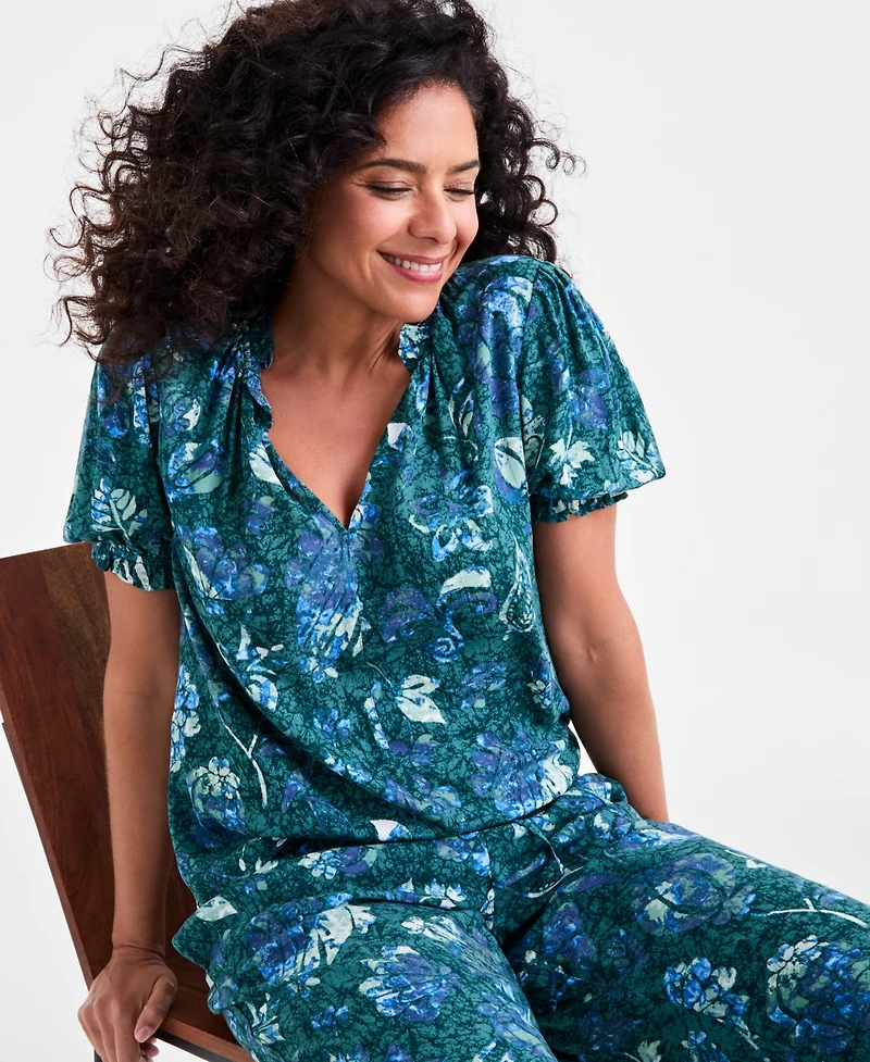 Style & Co Women's Printed Split-Neck Blouse, Exclusively at Macy's
