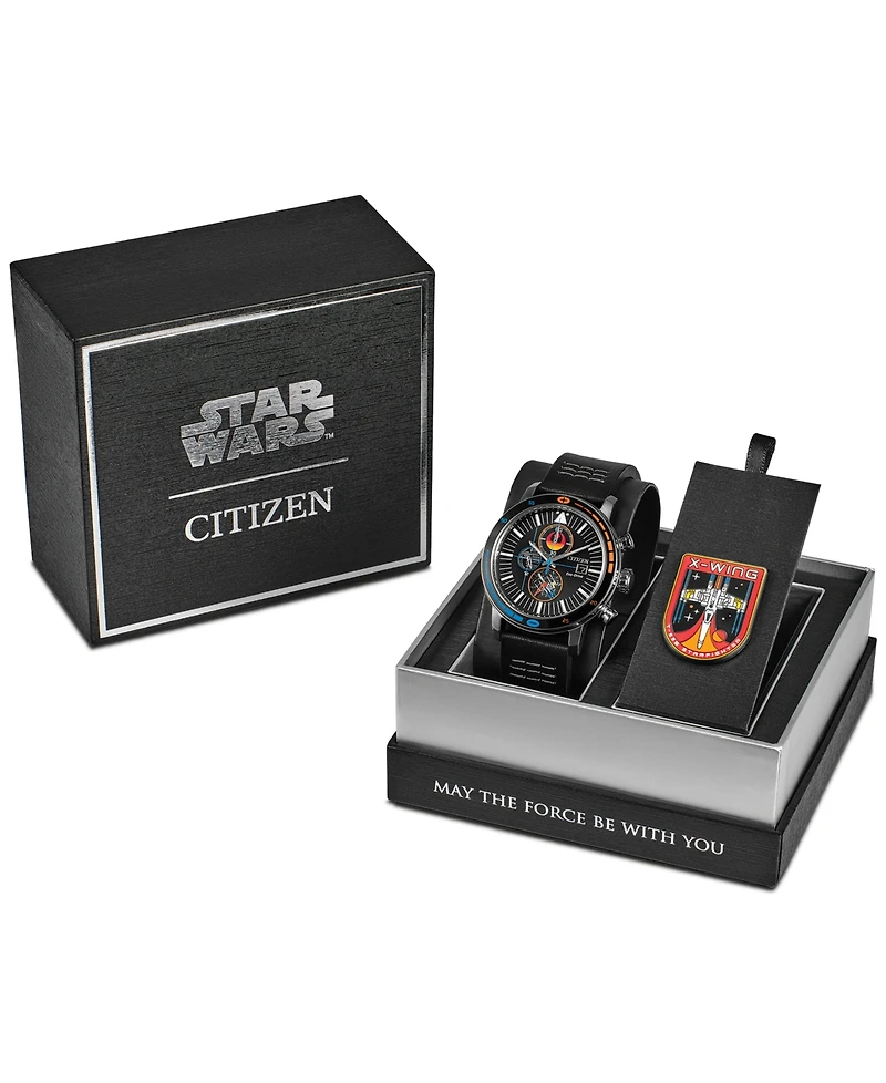 Citizen Eco-Drive Men's Chronograph Star Wars Rebel Starfighter Black Leather Strap Watch 44mm Box Set