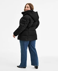Steve Madden Plus Hooded Utility-Pocket Puffer Coat