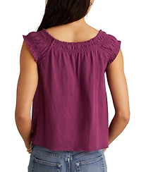 Lucky Brand Women's Cotton Smocked Tie-Neck Sleeveless Top