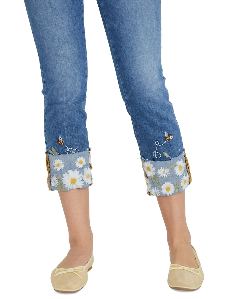 Driftwood Women's Colette Daisy Bee Daze Cuffed Cropped Cotton Jeans