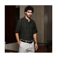 Campus Sutra Men's Midnight Black Bohomian Oversized Polo T-Shirt