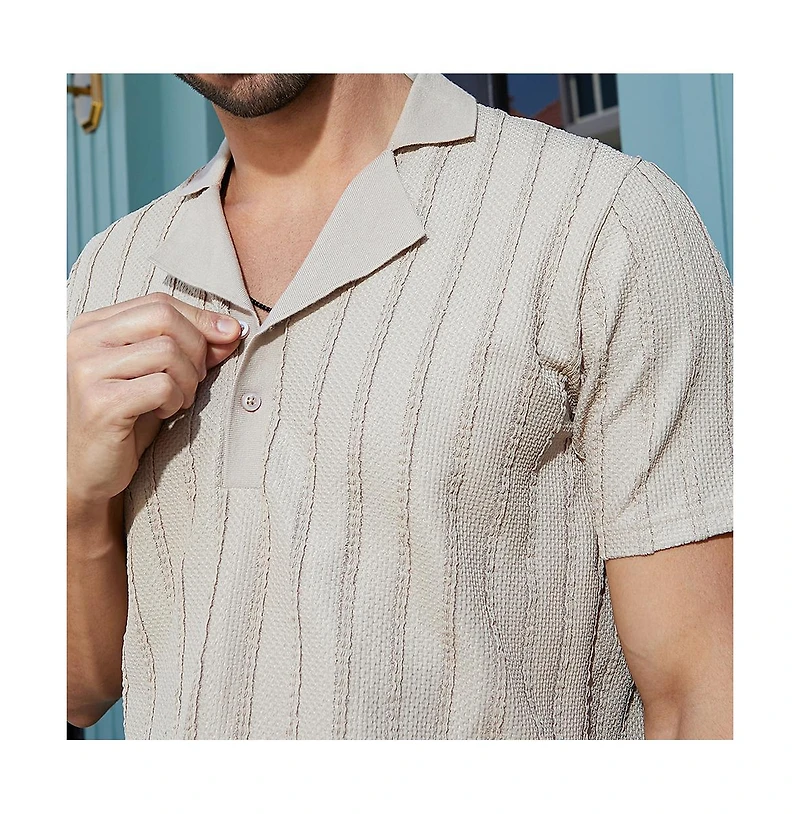 Campus Sutra Men's Saltbox Beige Wicker-Tactile Polo T-Shirt