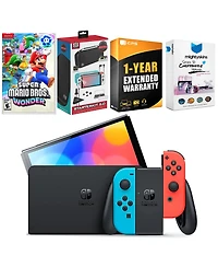 Nintendo Switch Neon Red & Blue Oled Console with Super Mario Bros. Wonder Edition, Surge Accessory Gaming Kit