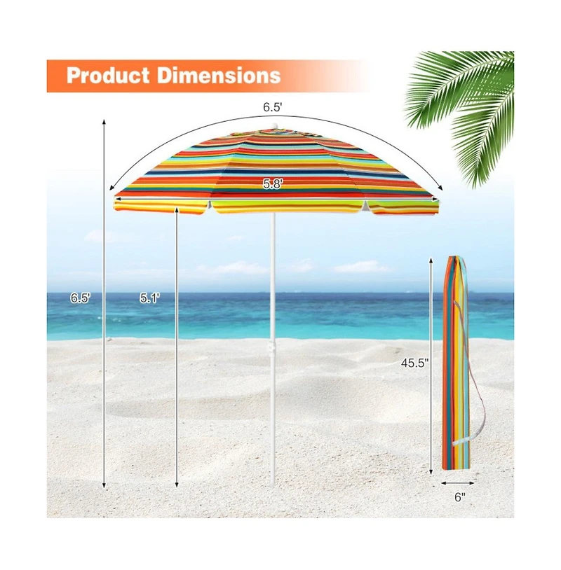 6.5 Feet Patio Beach Umbrella with Waterproof Polyester Fabric