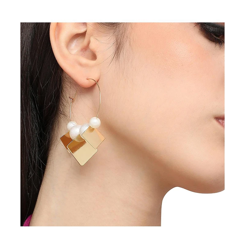 Sohi Gold-Plated Stones Hoop Earrings