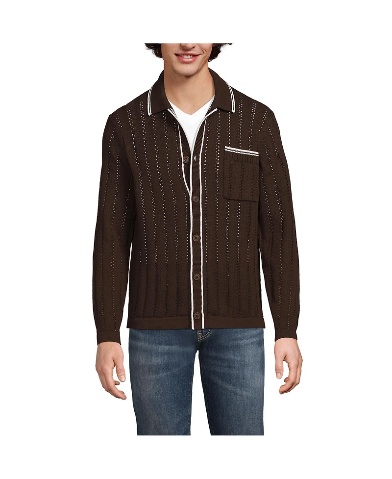 Lands' End Men's Long Sleeve Button Through Summer Polo Cardigan