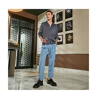 Campus Sutra Men's Sky Blue Pleated Tailored Trousers