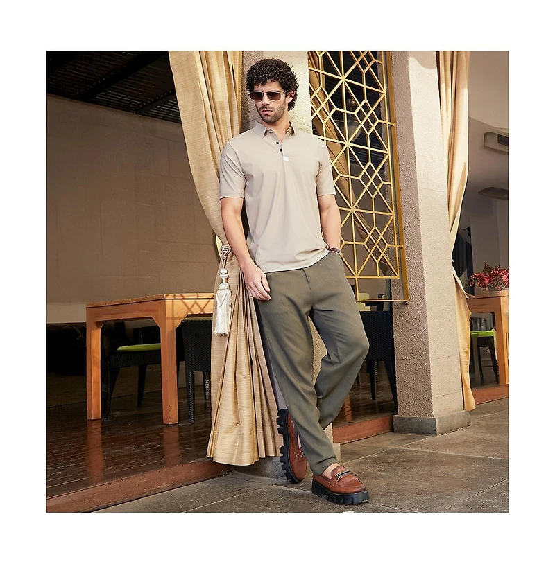 Campus Sutra Men's Sand Beige Seamless Waffle Polo T-Shirt