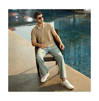 Campus Sutra Men's Ash Brown Crease-Tactile Cuban Polo T-Shirt