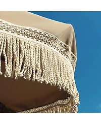 LAGarden Boho 9' Fringe Patio Umbrella with Tassels UPF50+ Boho Style 5-Year-Non-Fading for Outdoor Yard Market Mocha Meander