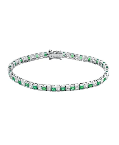 Rachel Glauber White Gold Plated with Alternating Colored and Clear Cubic Zirconia Tennis Bracelet