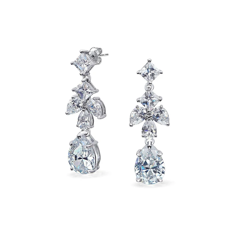 Bling Jewelry Cubic Zirconia Cz Cluster Leaf Marquise Teardrop Chandelier Earrings Silver Plated Brass