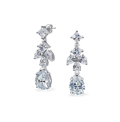 Bling Jewelry Cubic Zirconia Cz Cluster Leaf Marquise Teardrop Chandelier Earrings Silver Plated Brass