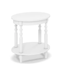 2-Tier Oval Side Table with Storage Shelf and Solid Wood Legs