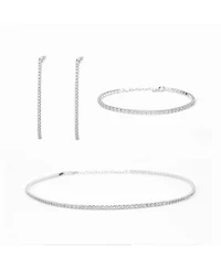 Sterling Silver Cherie Tennis Bracelet, Necklace & Drop Earrings Set