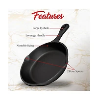 NutriChef Cast Iron Skillet Pan Set - 3 Pre-Seasoned Skillets (6", 8", 10") with Scraper