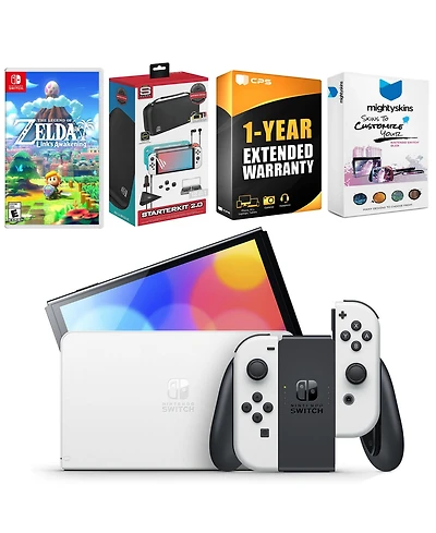 Nintendo Switch White Oled Console with The Legend of Zelda: Link's Awakening, Surge Accessory Gaming Kit