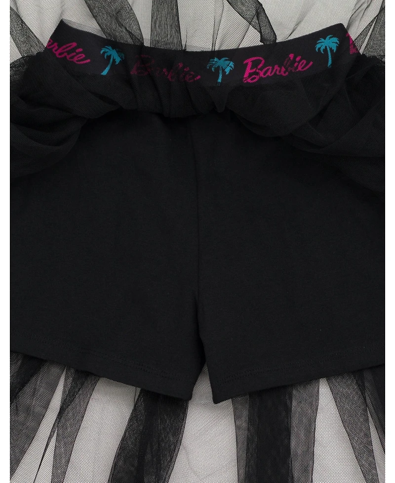 Barbie Cropped Boxy Drop Shoulder T-Shirt and Mesh Tulle Skort