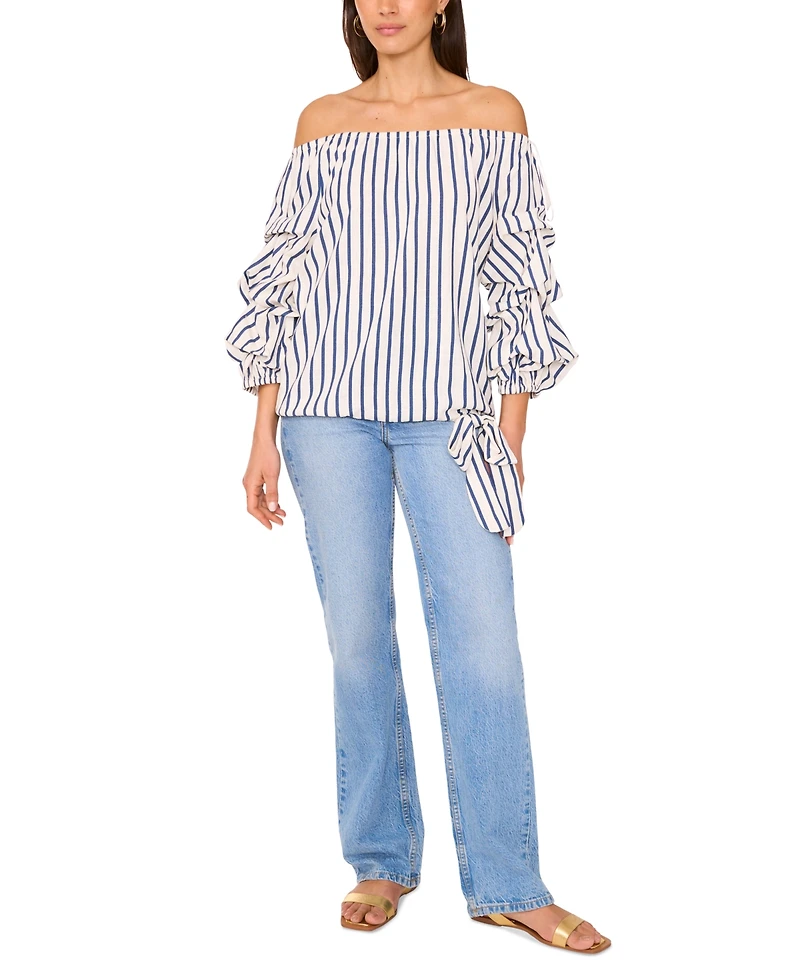 Vince Camuto Women's Striped Off-The-Shoulder Bubble-Sleeve Blouse