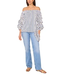 Vince Camuto Women's Striped Off-The-Shoulder Bubble-Sleeve Blouse