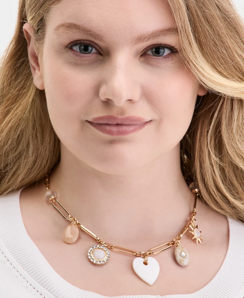 On 34th Gold-Tone Mixed Stone Charm Statement Necklace, 18" + 3" extender, Exclusively at Macy's