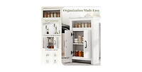 Bar Table Faux Marble Pub Table with 7 Hanging Hooks Compartment