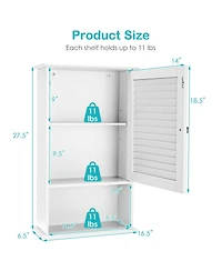 Bathroom Wall Mount Storage Cabinet Single Door with Height Adjustable Shelf