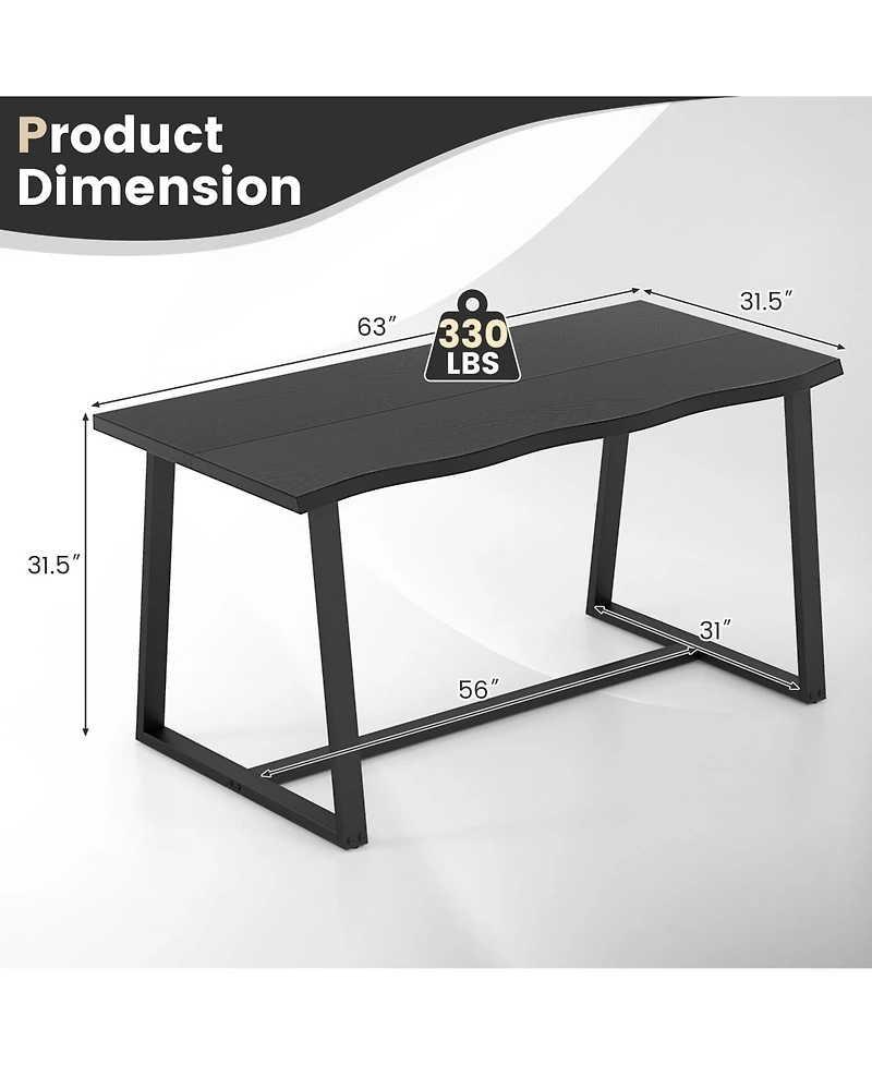 63" Large Dining Table with Wavy Edge and Heavy-duty Metal Frame