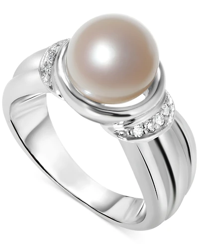 Tahitian Pearl (9mm) & Diamond (1/20 ct. t.w.) Ring in Sterling Silver