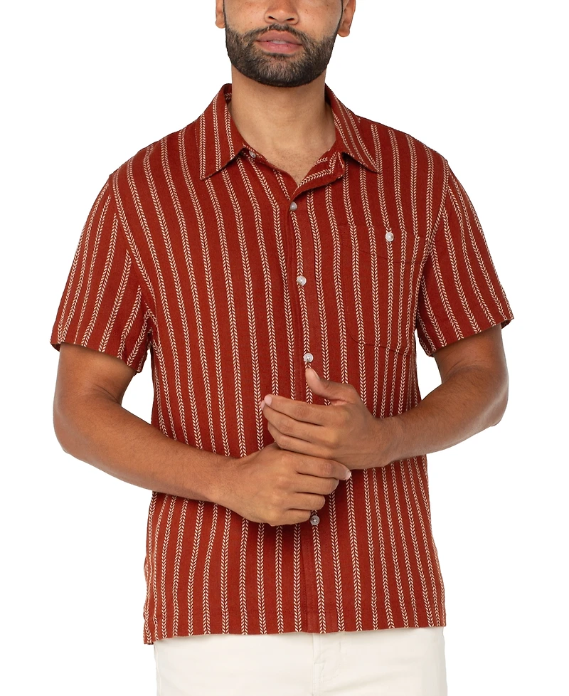 Liverpool Los Angeles Men's Striped Short-Sleeve Camp Shirt