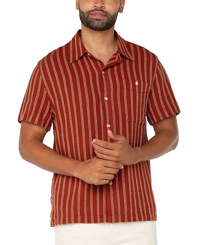 Liverpool Los Angeles Men's Striped Short-Sleeve Camp Shirt