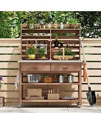 Outdoor Potting Bench with Hutch & Stainless Steel Top