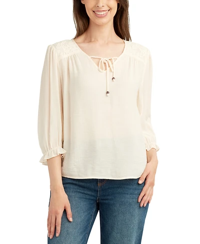Bcx Juniors' Lace-Trim 3/4-Sleeve Peasant Top
