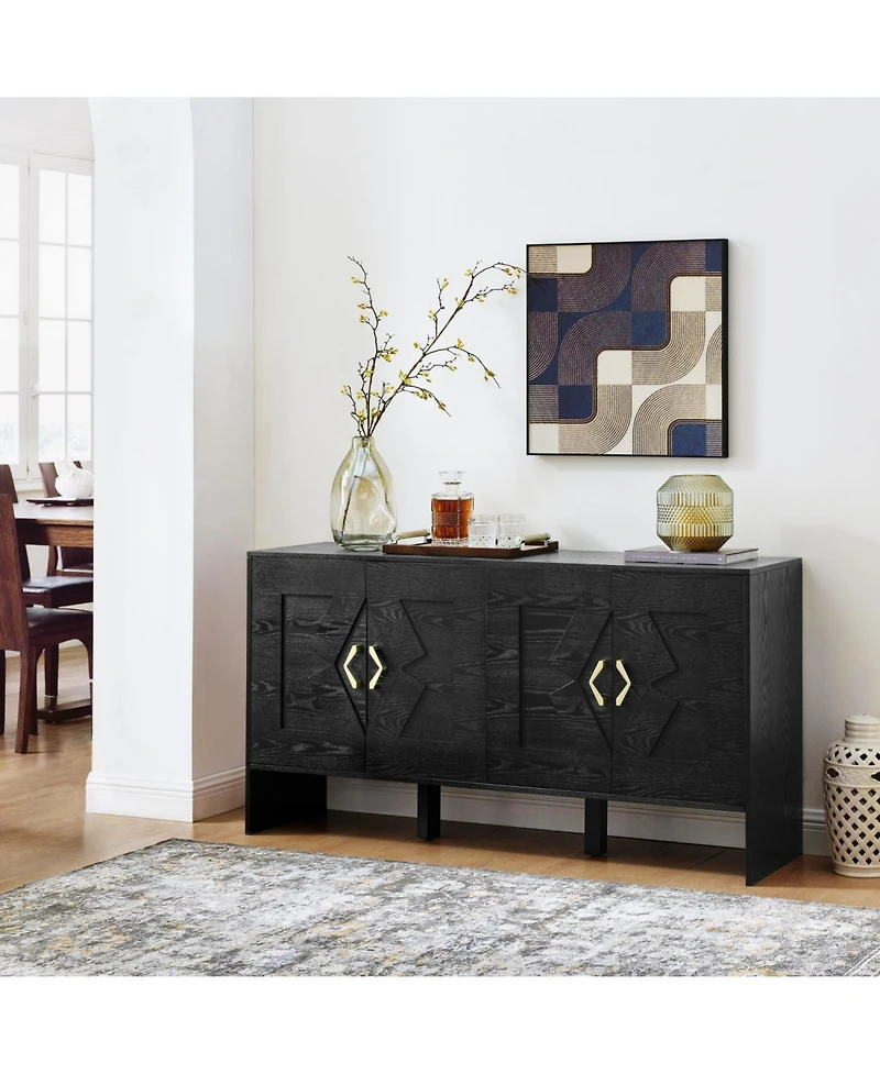 Mid-Century Modern Sideboard Buffet Cabinet - 60" Black