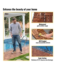 Acacia Wood Deck Tiles - Checker Pattern, 20 Pcs