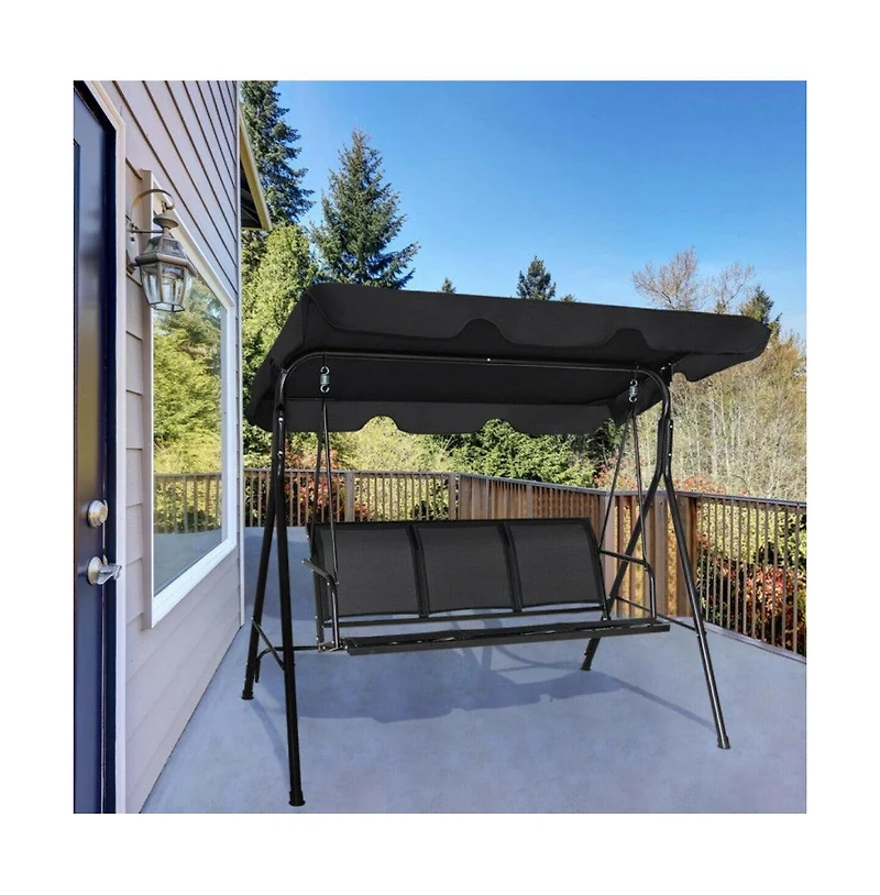 3 Person Steel Frame Patio Porch Swing with Polyester Angle and Adjustable Canopy