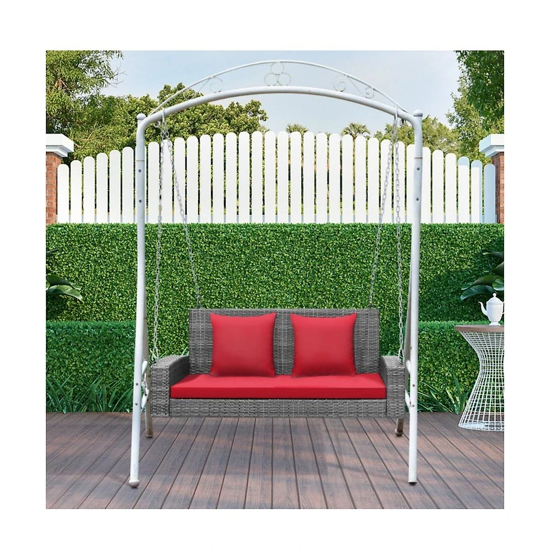 2-Person Patio Pe Wicker Hanging Porch Swing Bench Chair Cushion 800 Pounds