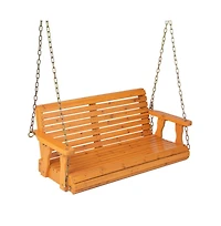 2-Person Wooden Porch Swing with Hanging Chains for Garden Yard