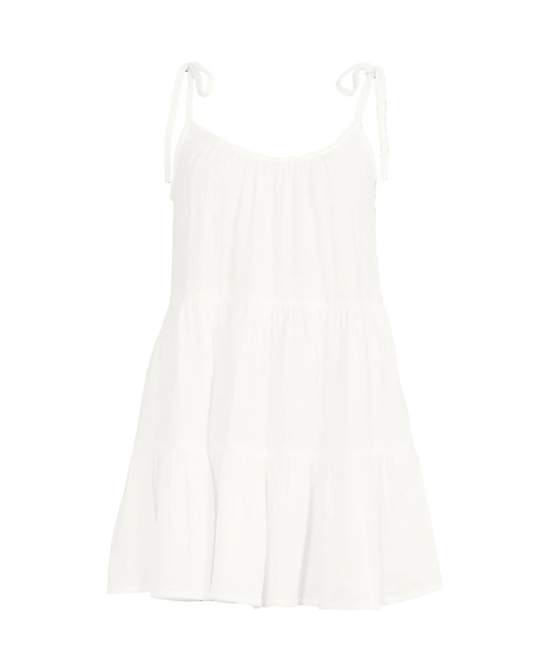 Lands' End Women's Cotton Gauze Tiered Mini Cover-up Dress