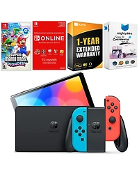Nintendo Switch Neon Red & Blue Oled Console with Super Mario Bros. Wonder, Nso 12 Month Family Membership