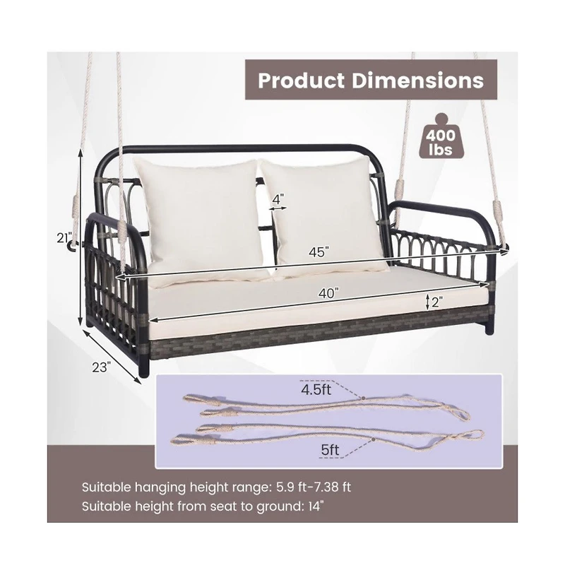 2-Person Outdoor Hanging Chair with Ropes