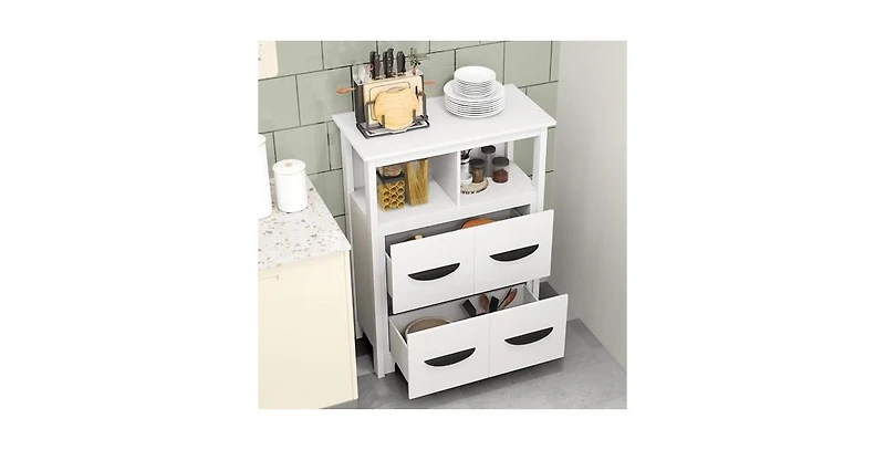 24 Inch Floor Cabinet with 2 Open Compartments and 2 Drawers