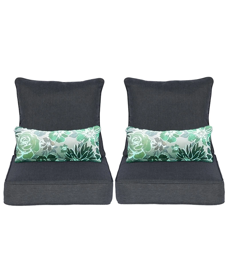 Aoodor 24'' x 24'' Outdoor Deep Seat Chair Cushion Set, Set of 2 Seats, 2 Backs, 2 Pillows (Charcoal)