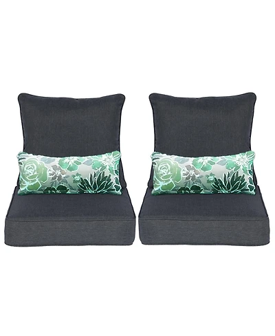 Aoodor 24'' x 24'' Outdoor Deep Seat Chair Cushion Set, Set of 2 Seats, 2 Backs, 2 Pillows (Charcoal)