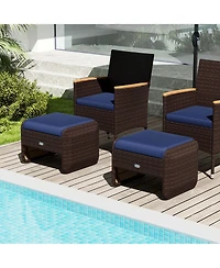 2 Pieces Outdoor Patio Pe Wicker Ottomans with Removable Cushions Footstools