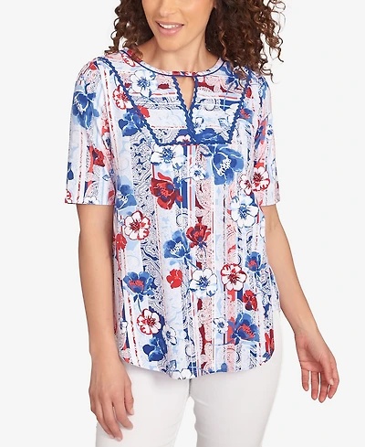 Ruby Rd. Petite Riviera Floral Stripe Print Knit Top