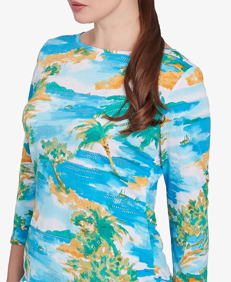 Ruby Rd. Petite Paradise Island Crinkle Knit Top