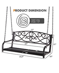 Gymax Patio Hanging Porch Swing Outdoor 2-Person Metal Swing Bench Chair w/ Chains